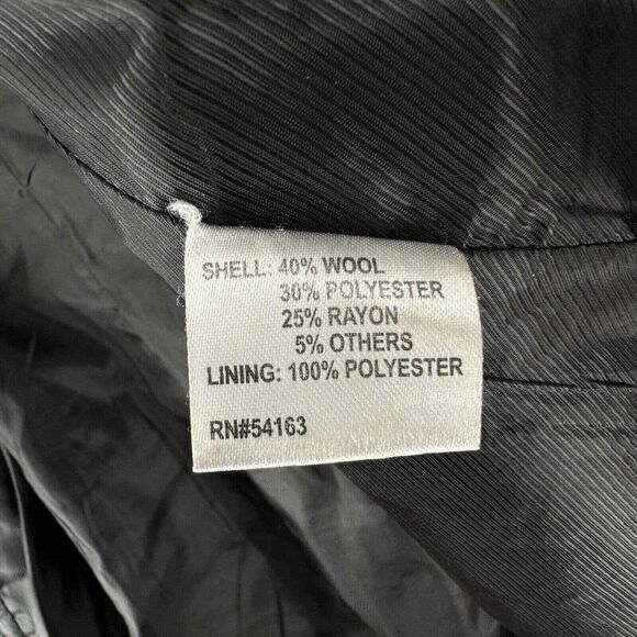 CALVIN KLEIN PeaCoat Women 12 Herringbone Jacket Black Wool Double Breasted - Picture 7 of 10